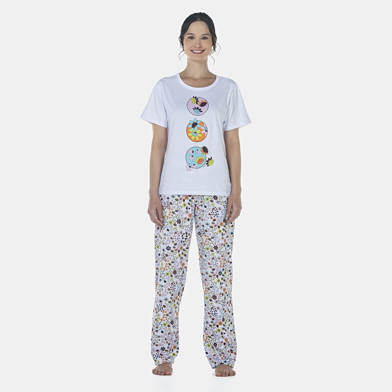 Pijama Feminino Adulto Manga Curta e Calça