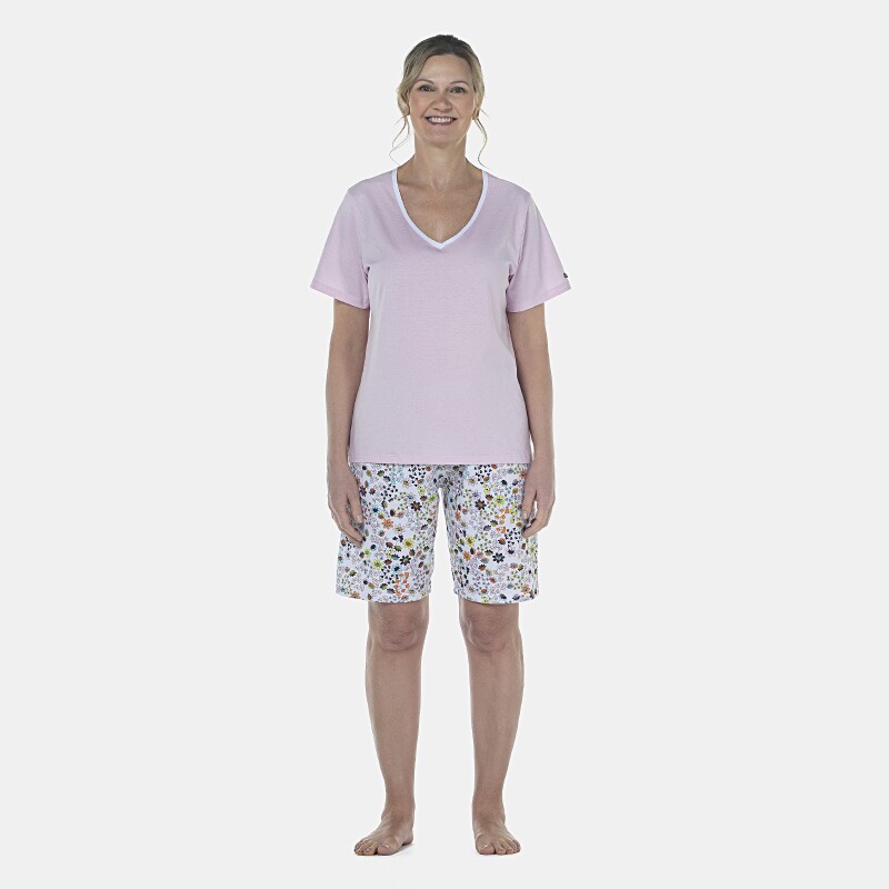 Pijama Feminino Adulto Manga Curta e Bermuda