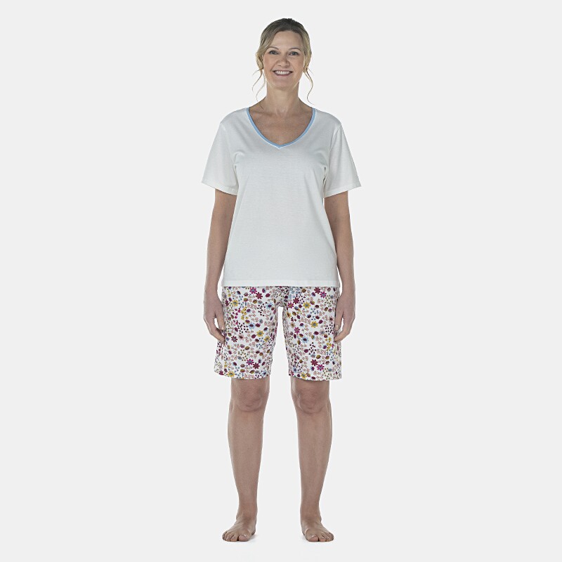 Pijama Feminino Adulto Manga Curta e Bermuda