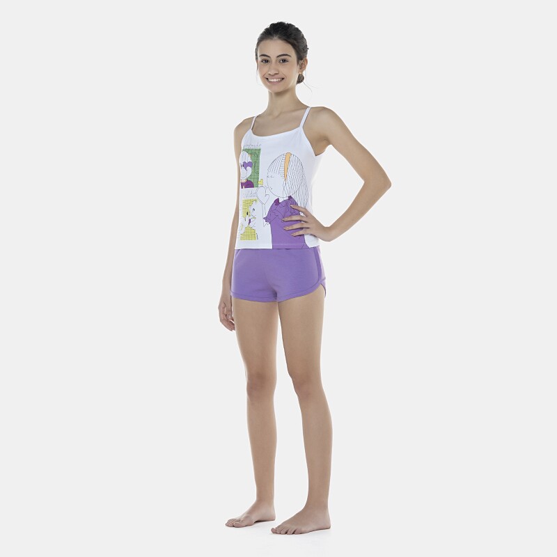 Pijama Feminino Adulto Alça e Short Cotton