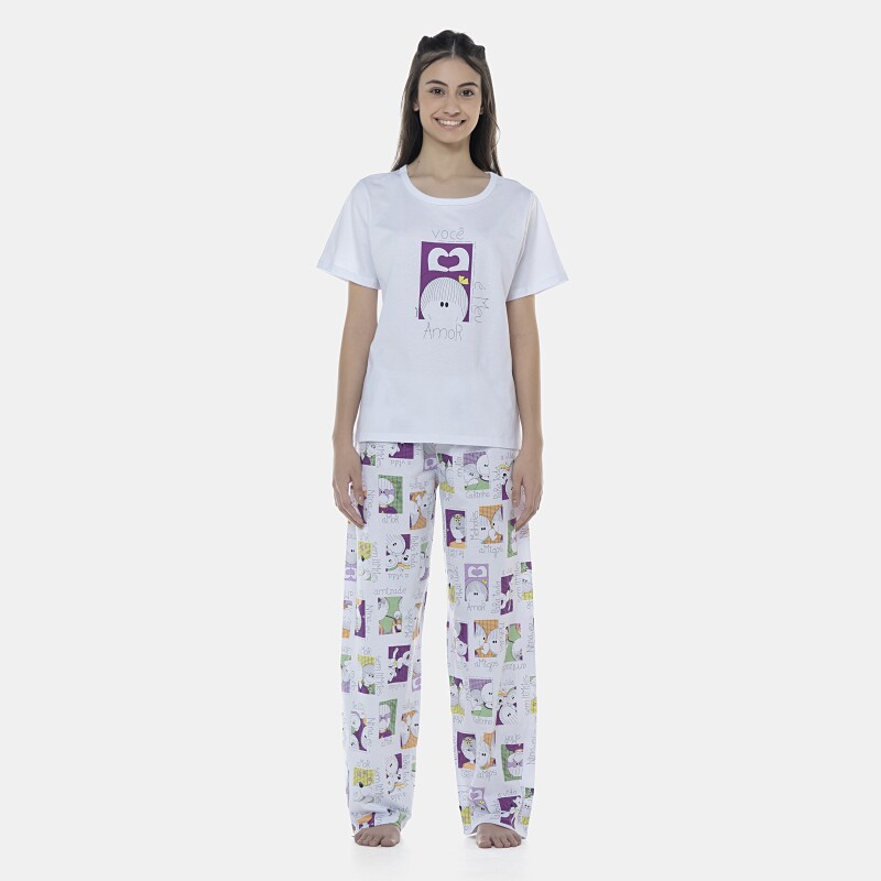 Pijama Feminino Adulto Manga Curta e Calça