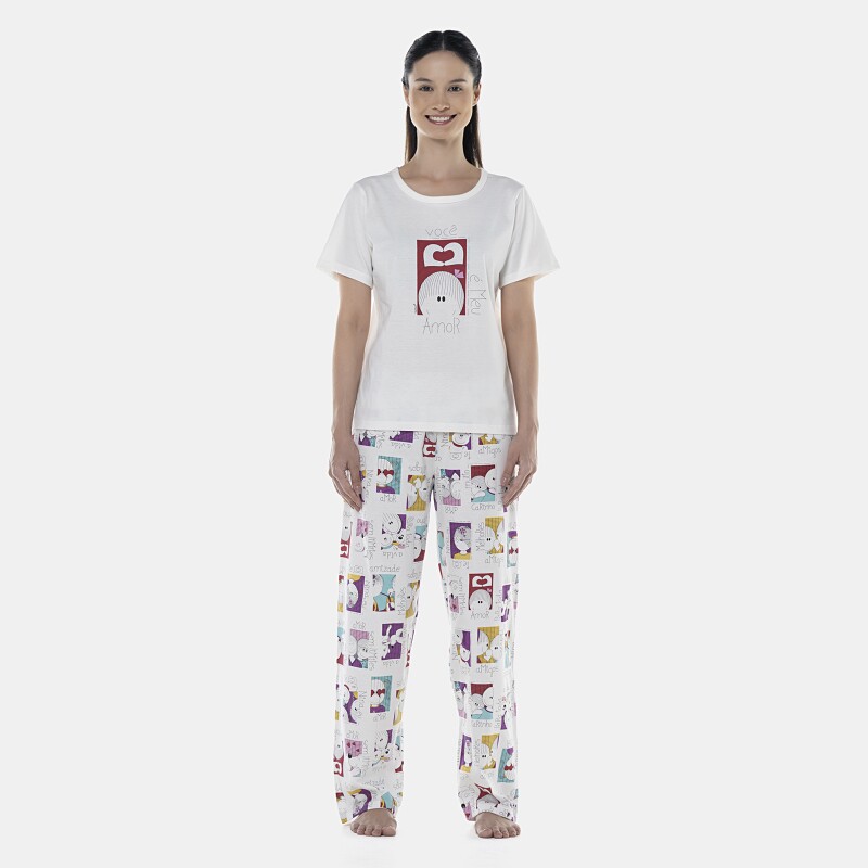 Pijama Feminino Adulto Manga Curta e Calça