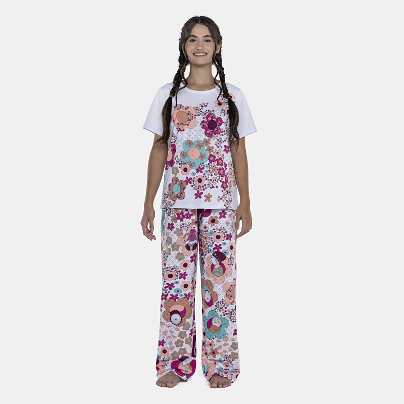 Pijama Feminino Adulto Manga Curta e Calça