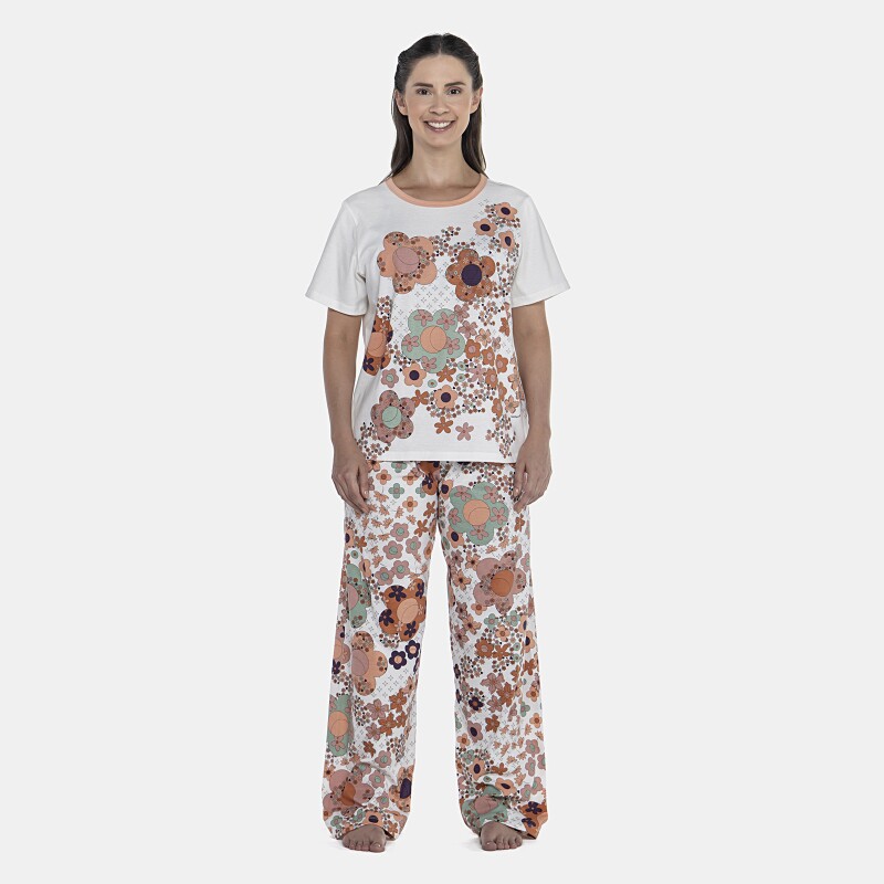 Pijama Feminino Adulto Manga Curta e Calça