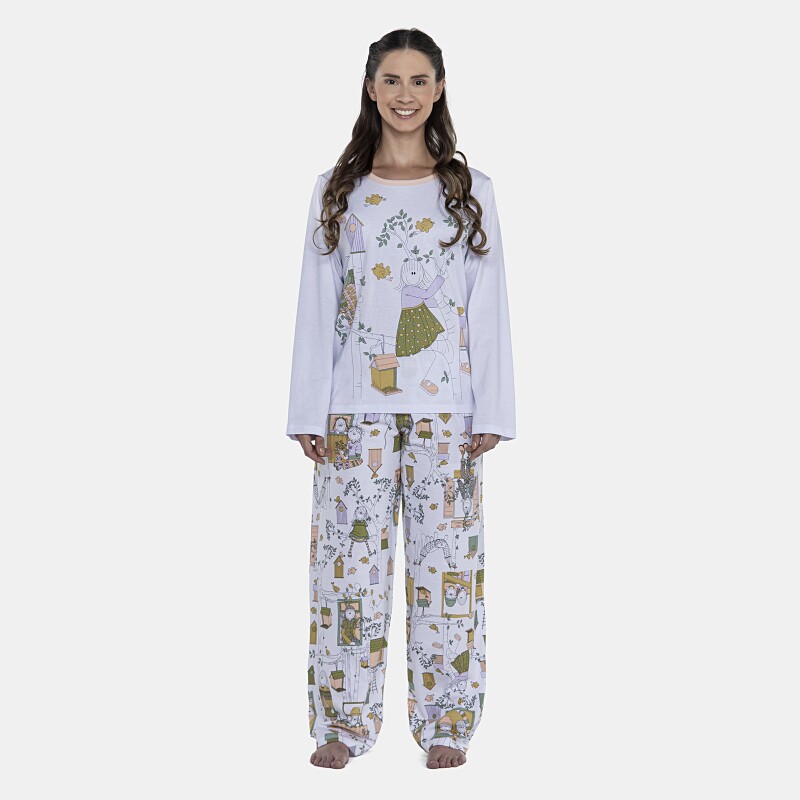 Pijama Feminino Adulto Manga Longa e Calça