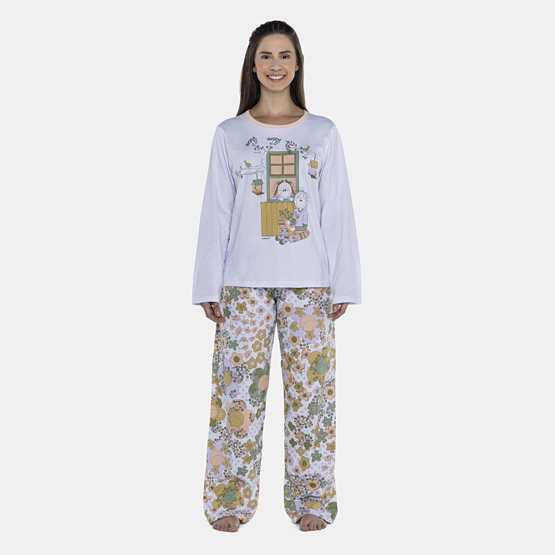 Pijama Feminino Adulto Manga Longa e Calça