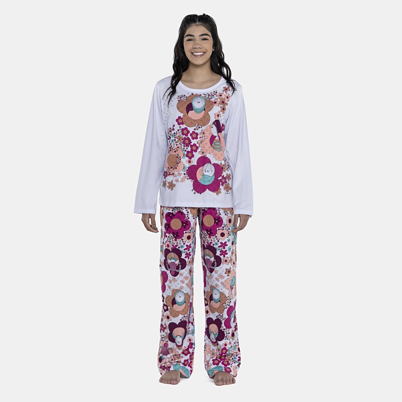 Pijama Feminino Adulto Manga Longa e Calça