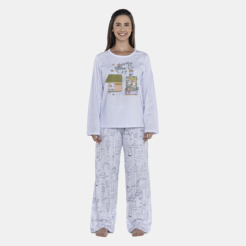 Pijama Feminino Adulto Manga Longa e Calça