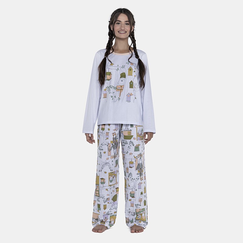 Pijama Feminino Adulto Manga Longa e Calça