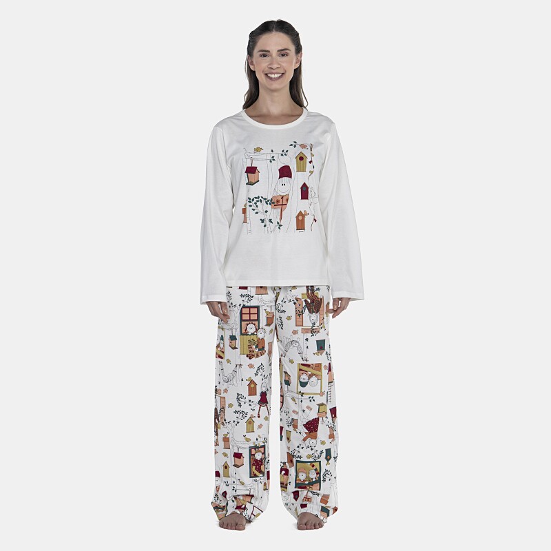 Pijama Feminino Adulto Manga Longa e Calça