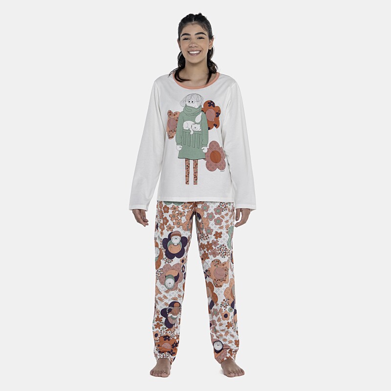 Pijama Feminino Adulto Manga Longa e Calça
