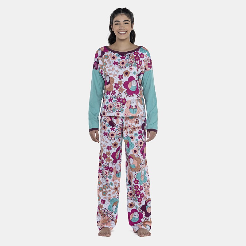 Pijama Feminino Adulto Manga Longa e Calça