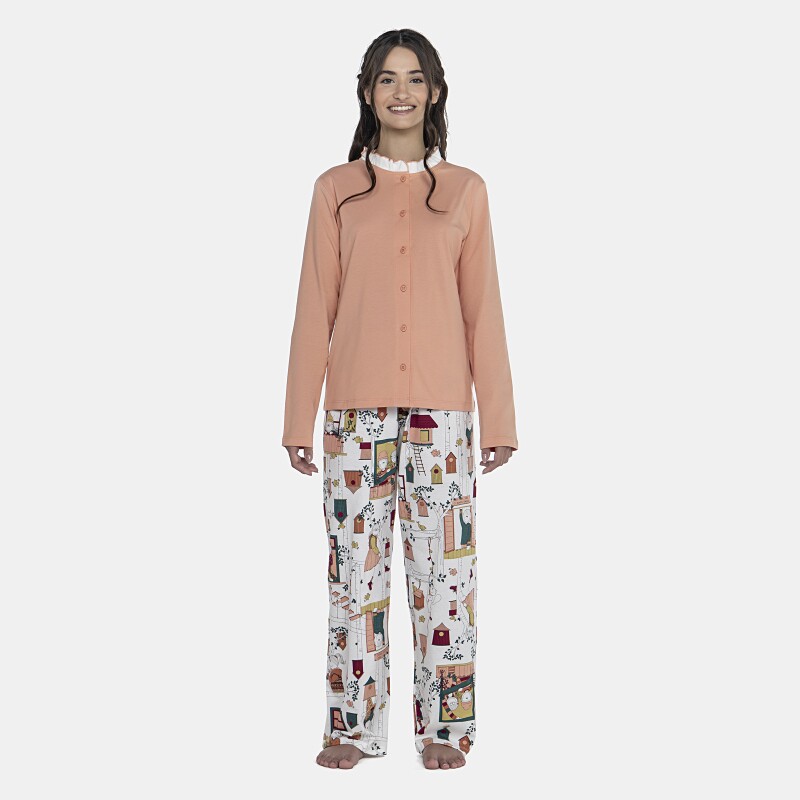 Pijama Feminino Adulto Manga Longa e Calça