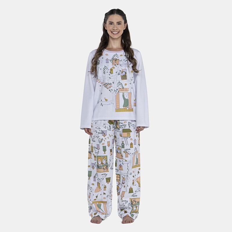 Pijama Feminino Adulto Manga Longa e Calça Moletinho