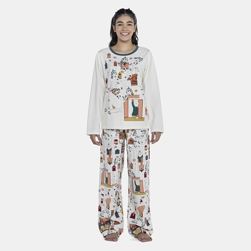 Pijama Feminino Adulto Manga Longa e Calça Moletinho