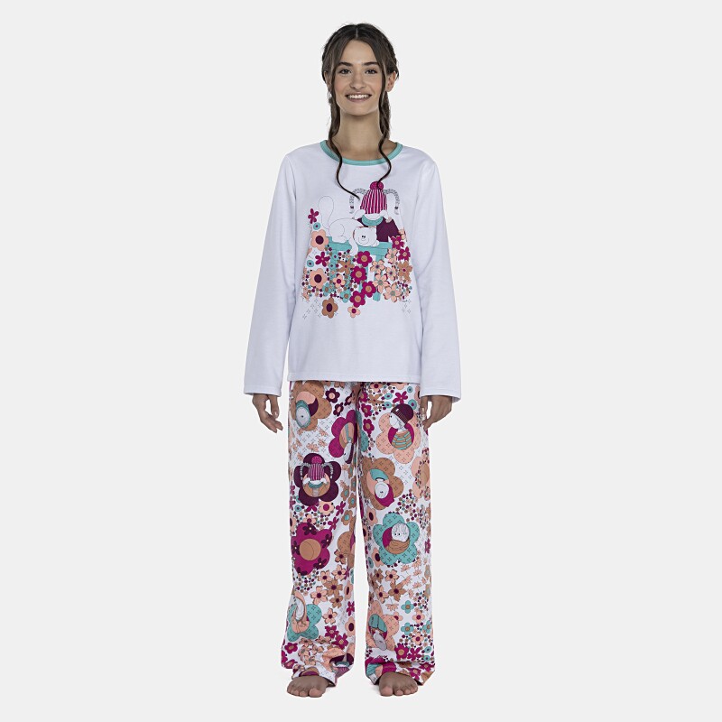 Pijama Feminino Adulto Manga Longa e Calça Moletinho
