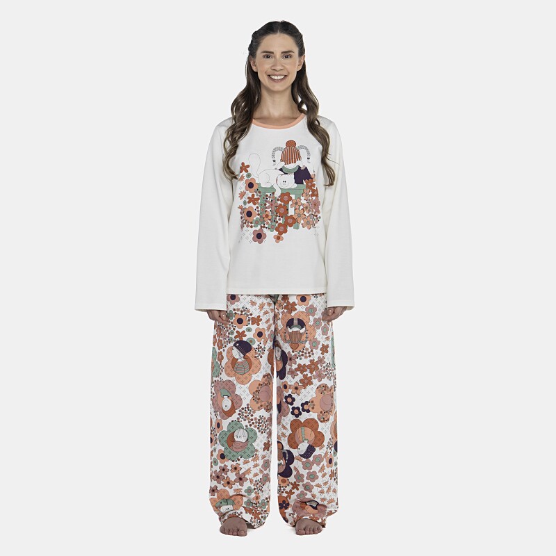 Pijama Feminino Adulto Manga Longa e Calça Moletinho