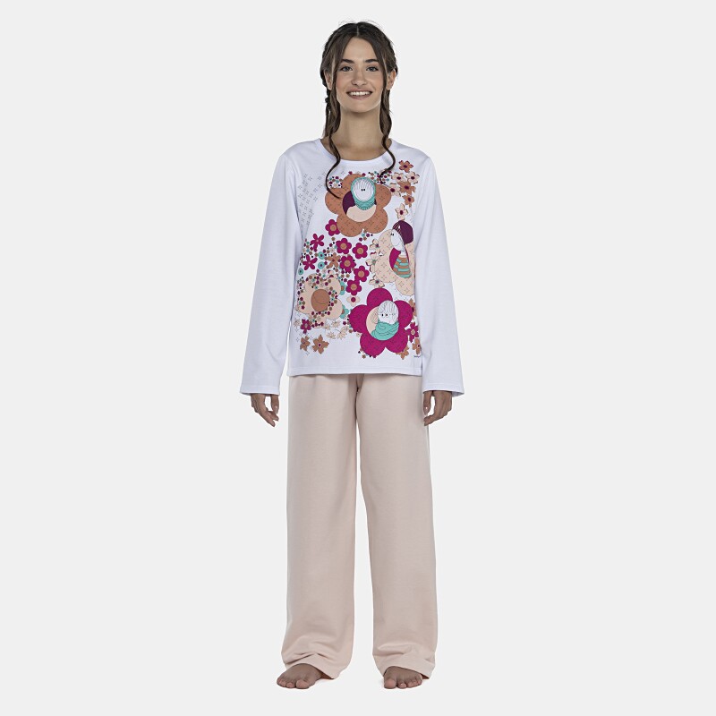 Pijama Feminino Adulto Manga Longa e Calça Moletinho