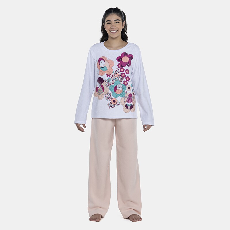 Pijama Feminino Adulto Manga Longa e Calça Plush
