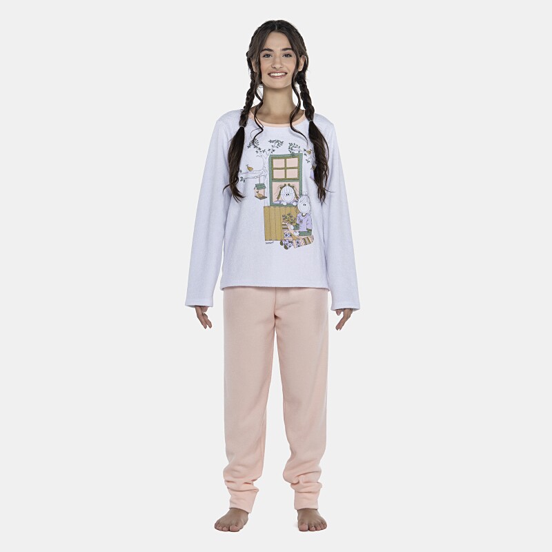 Pijama Feminino Adulto Manga Longa e Calça Plush