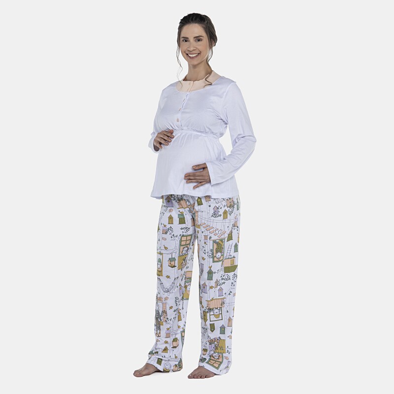 Pijama Feminino Gestante Manga Longa e Calça