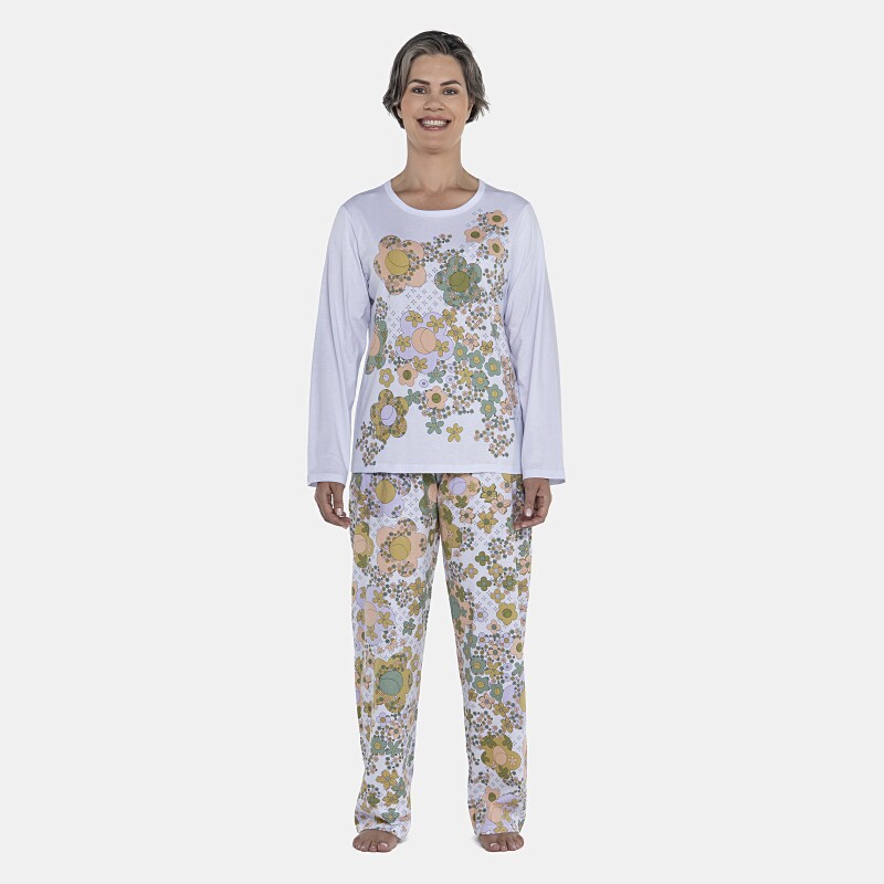 Pijama Feminino Adulto Manga Longa e Calça