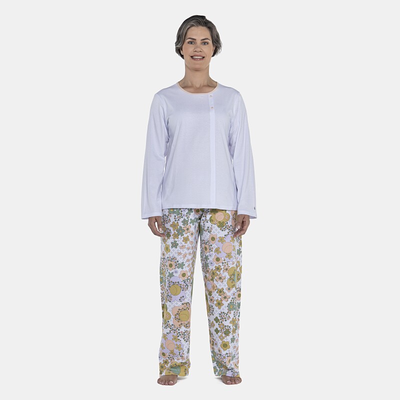Pijama Feminino Adulto Manga Longa e Calça