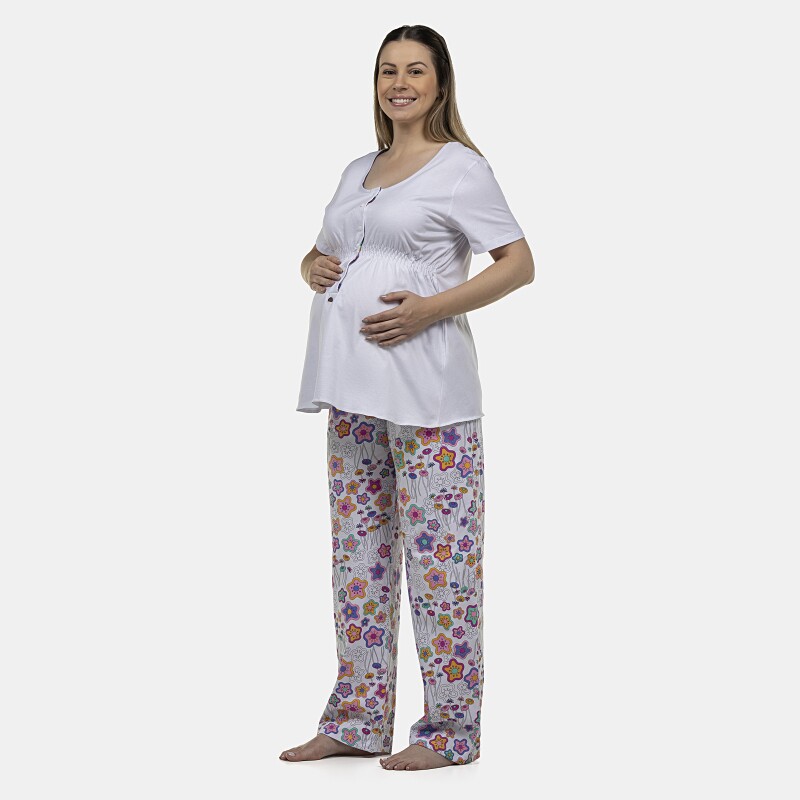 Pijama Feminino Gestante Manga Curta e Calça