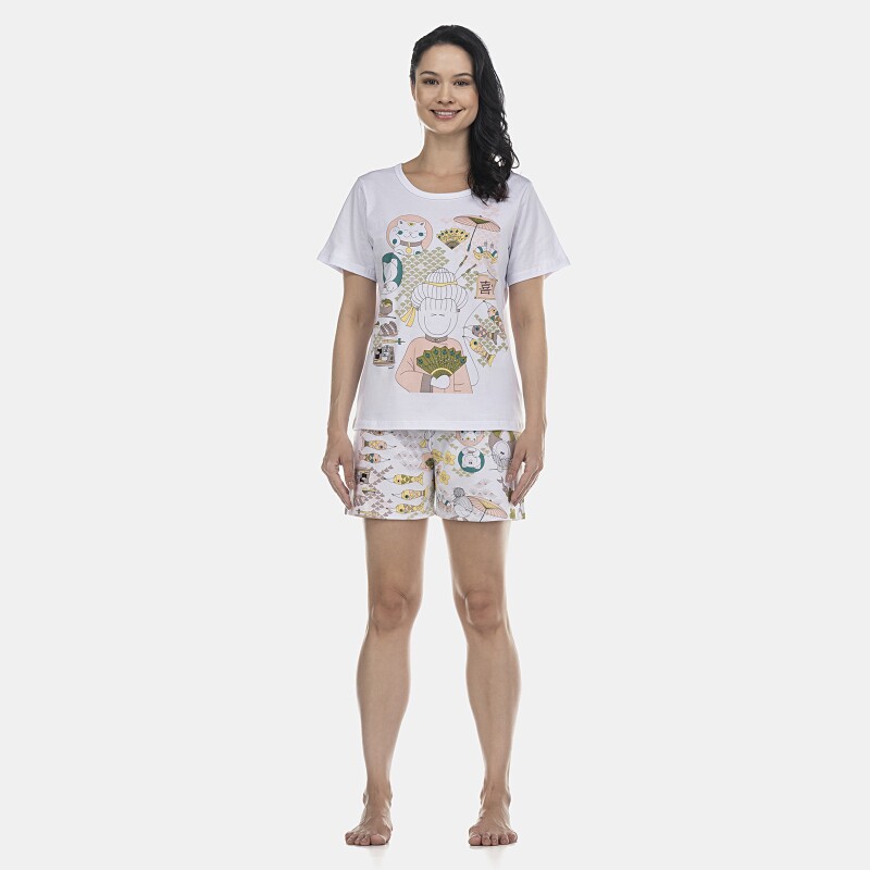 Pijama Feminino Adulto Manga Curta e Short