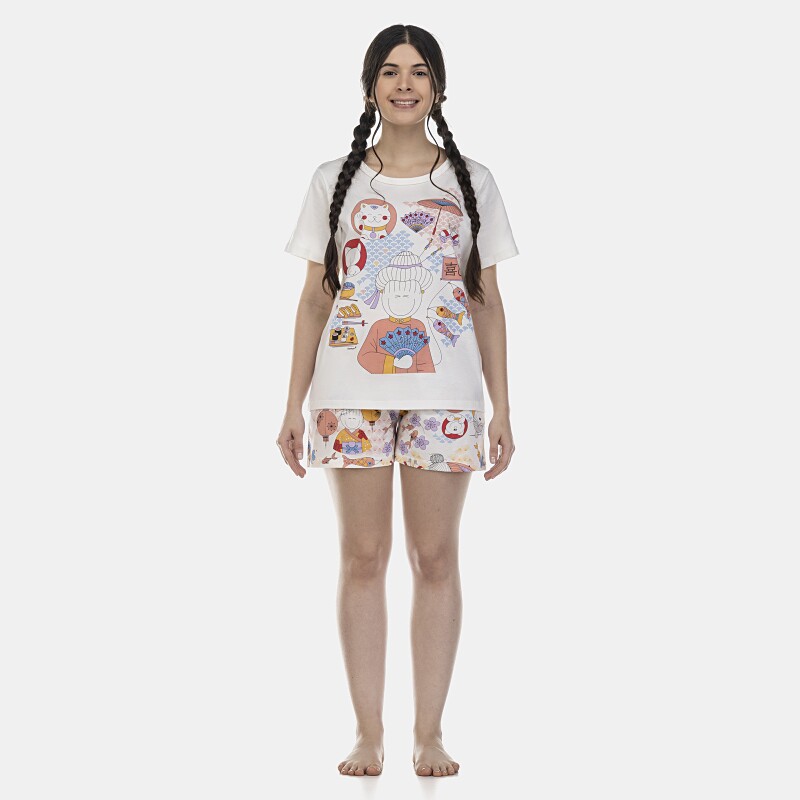 Pijama Feminino Adulto Manga Curta e Short