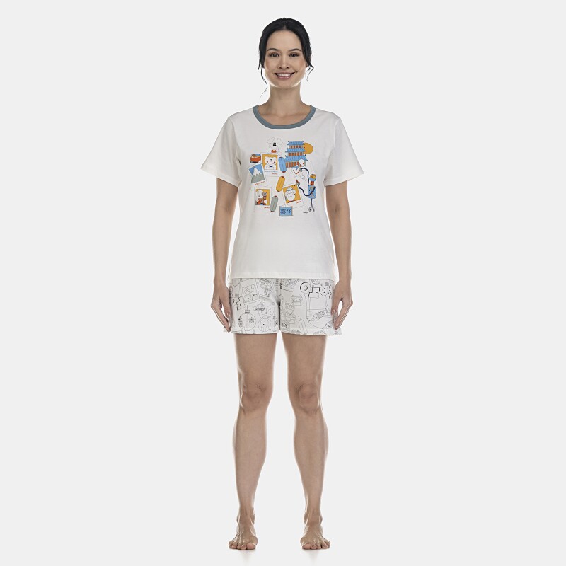 Pijama Feminino Adulto Manga Curta e Short