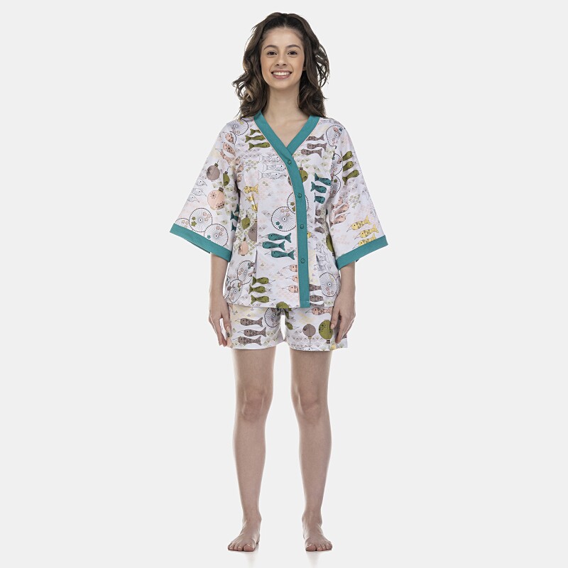 Pijama Feminino Adulto Manga Curta Aberto e Short