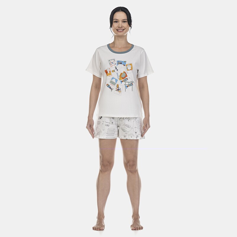 Pijama Feminino Adulto Manga Curta e Short