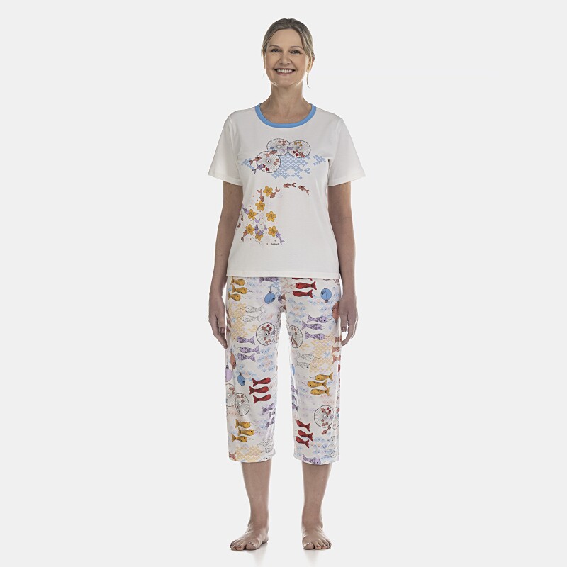 Pijama Feminino Adulto Manga Curta e Corsário