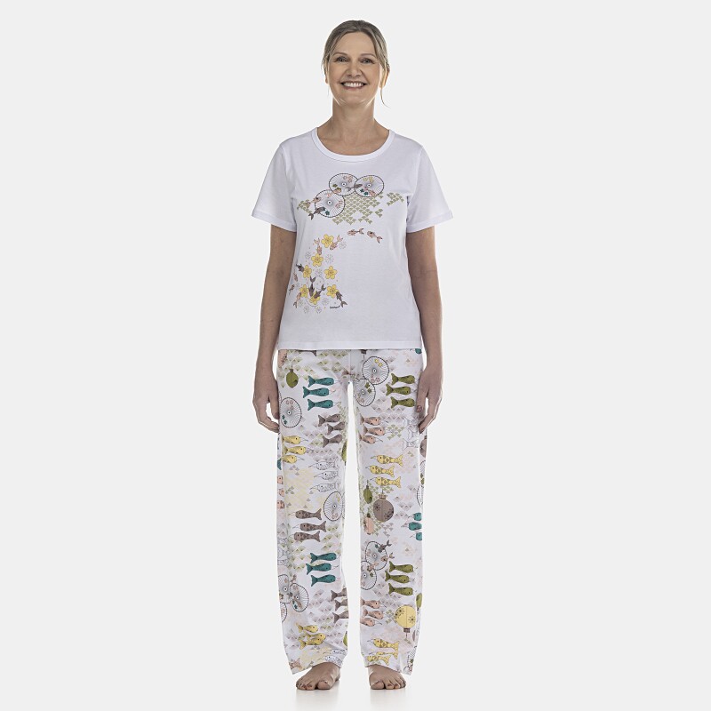 Pijama Feminino Adulto Manga Curta e Calça