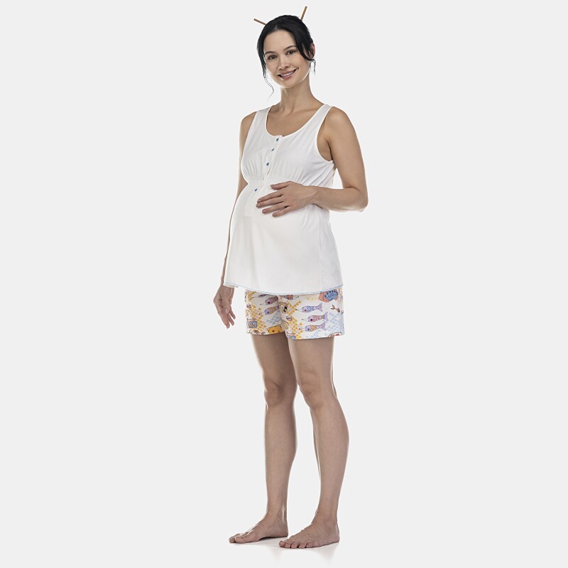 Pijama Feminino Gestante Regata e Short - Arte Milenar 