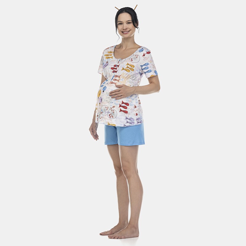 Pijama Feminino Gestante Manga Curta e Short