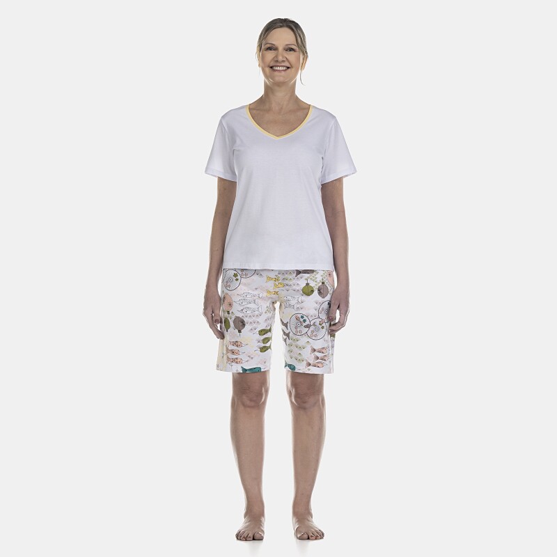 Pijama Feminino Adulto Manga Curta e Bermuda