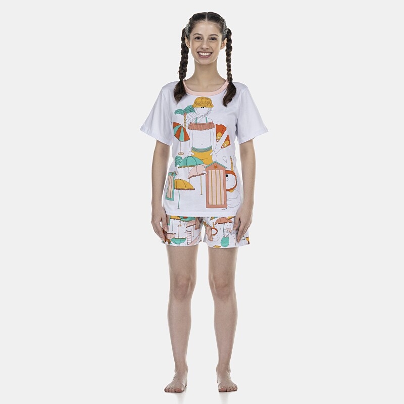 Pijama Feminino Adulto Manga Curta e Short