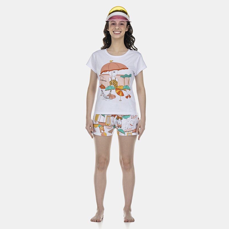 Pijama Feminino Adulto Baby-Look Manga Curta e Short