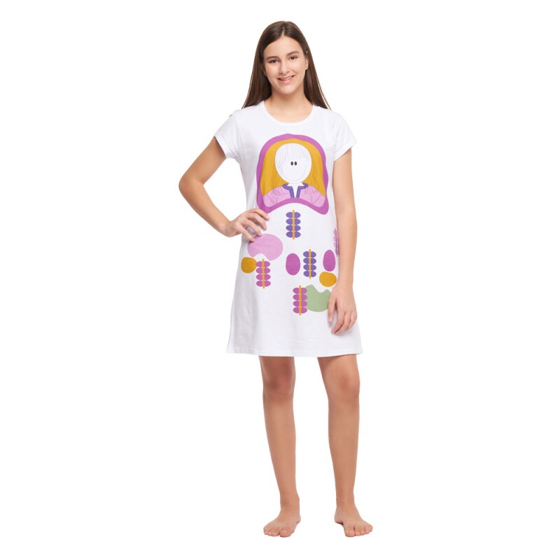 Camisão Feminino Adulto Manga Curta Acinturado