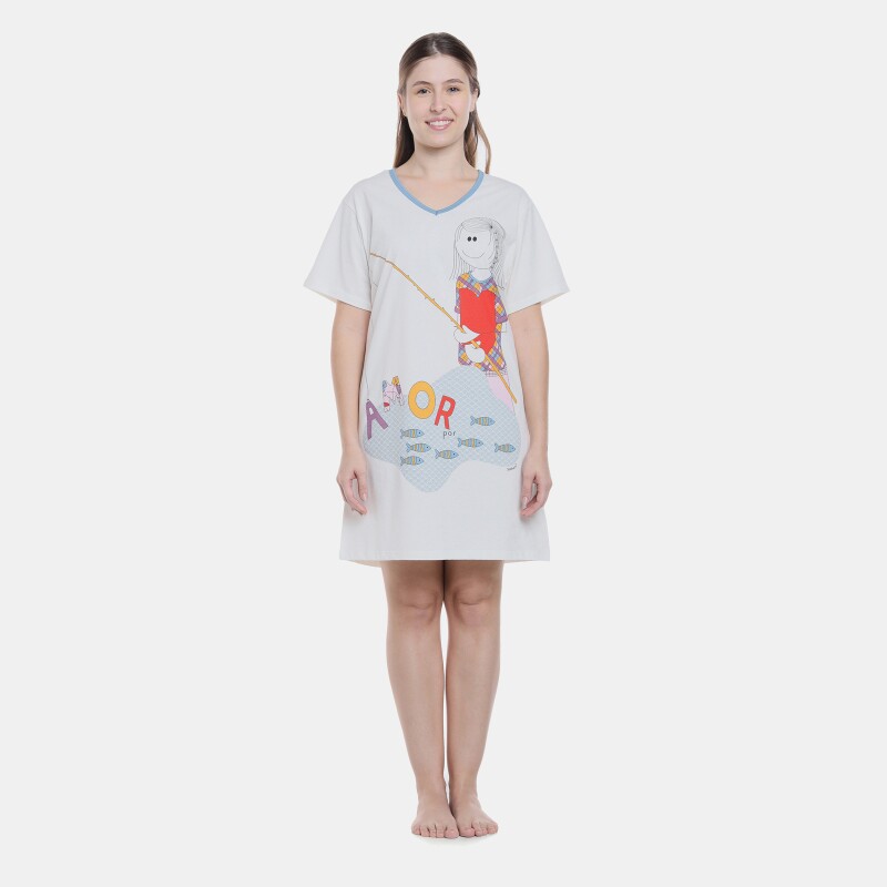 Camisão Feminino Adulto Manga Curta Decote V