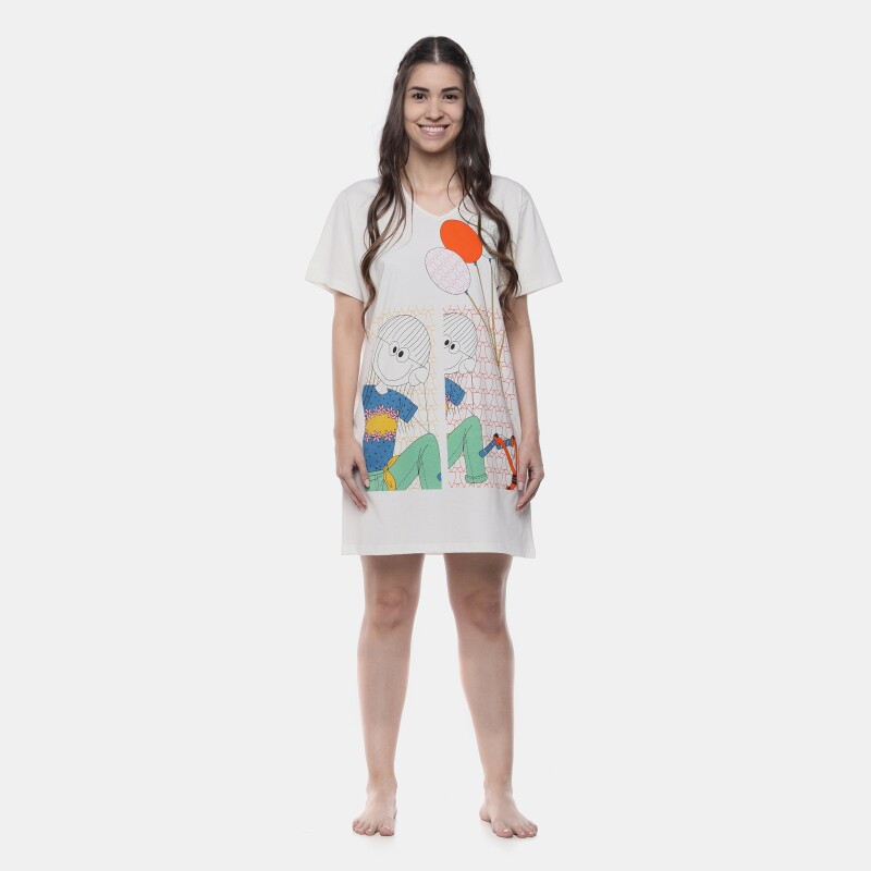 Camisão Feminino Adulto Manga Curta Decote V