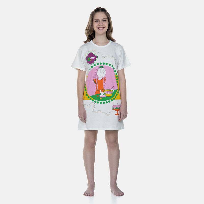 Camisão Feminino Sonhart Manga Curta Estampa Annie