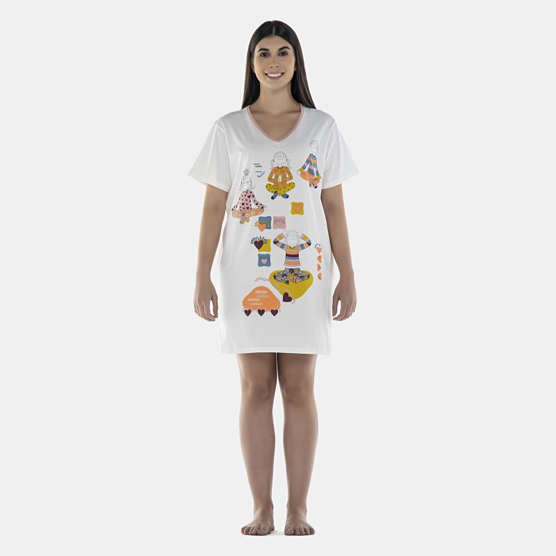Camisão Feminino Adulto Manga Curta Decote V