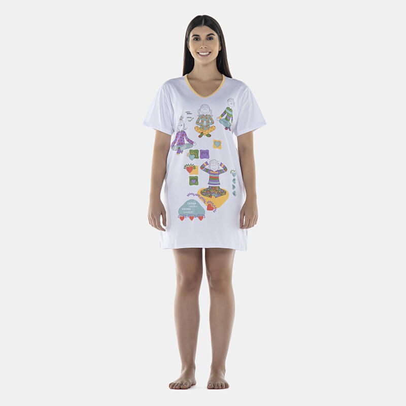 Camisão Feminino Adulto Manga Curta Decote V