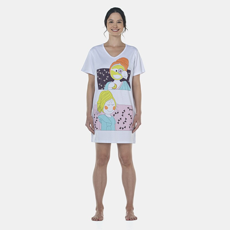 Camisão Feminino Adulto Manga Curta Decote V