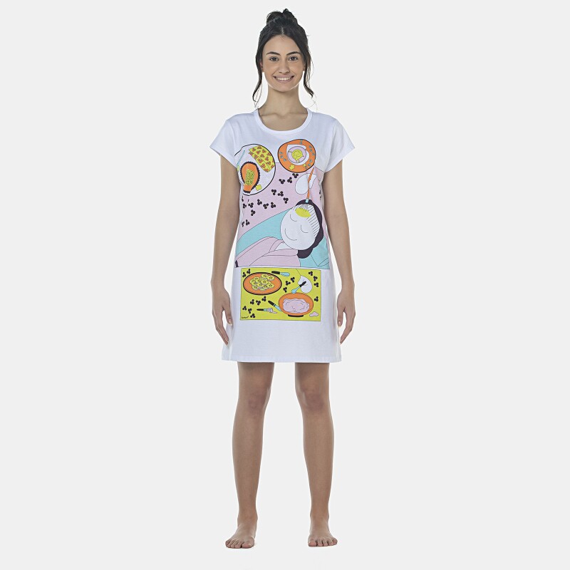 Camisão Feminino Adulto Manga Curta Acinturado