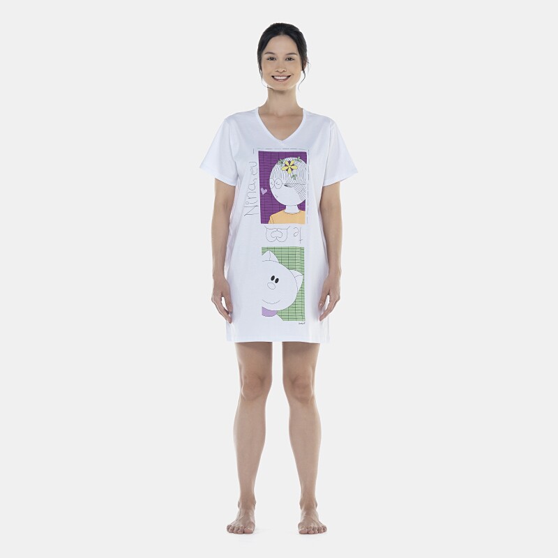 Camisão Feminino Adulto Manga Curta Decote V