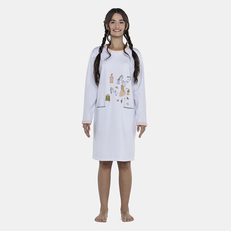 Camisão Feminino Adulto Manga Longa Com Bolsos Moletinho